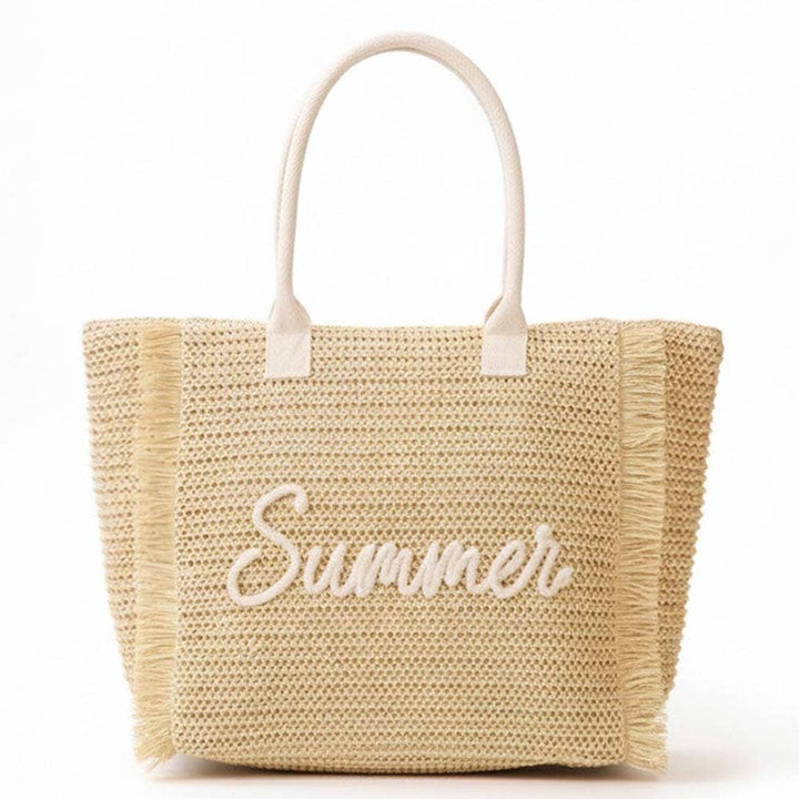 SUMMER Embroidery Woven Straw Fringe Tote Shoulder Bag