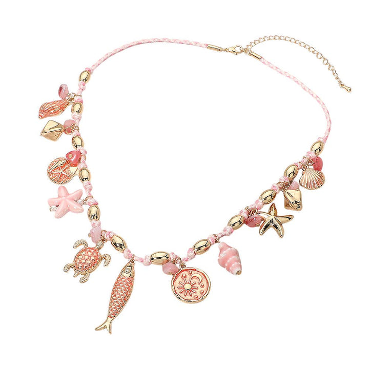 Fish Starfish Sea Turtle Shell Charm Beaded Thread Necklace