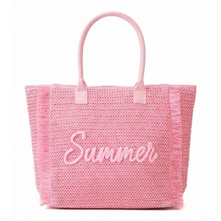 SUMMER Embroidery Woven Straw Fringe Tote Shoulder Bag
