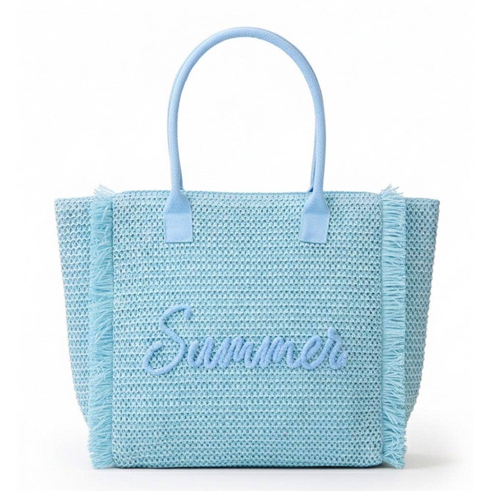 SUMMER Embroidery Woven Straw Fringe Tote Shoulder Bag