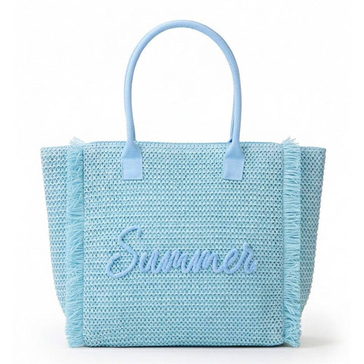 SUMMER Embroidery Woven Straw Fringe Tote Shoulder Bag