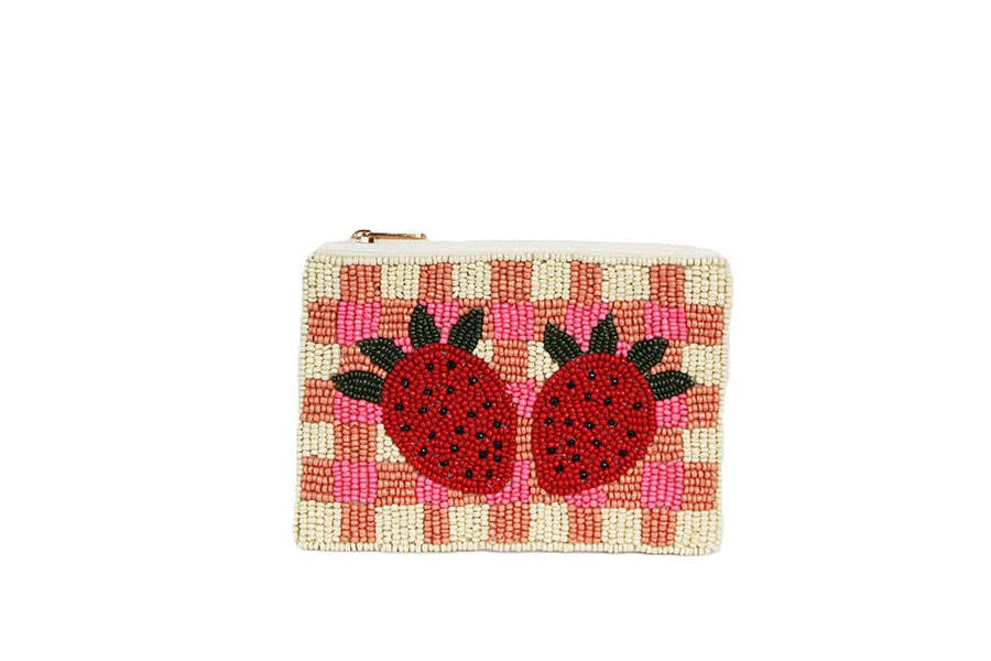 Pair of Strawberries Beaded Coin Purse 