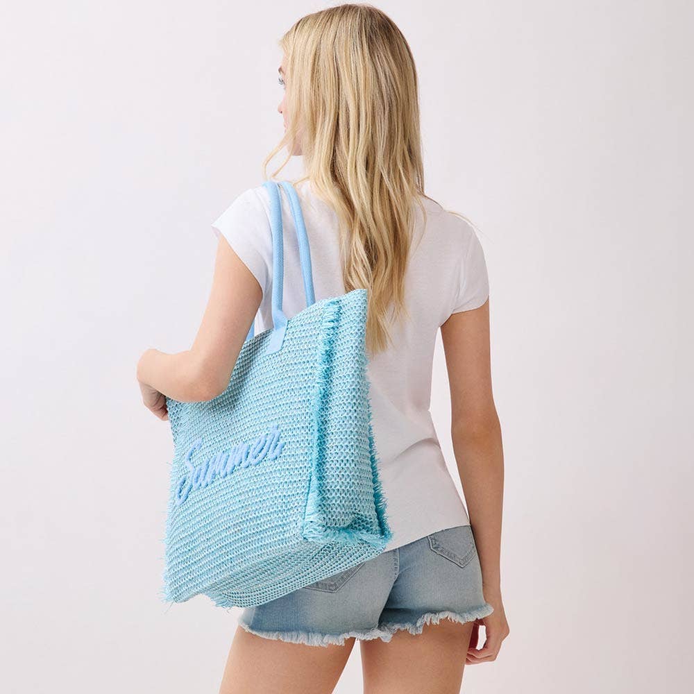 SUMMER Embroidery Woven Straw Fringe Tote Shoulder Bag
