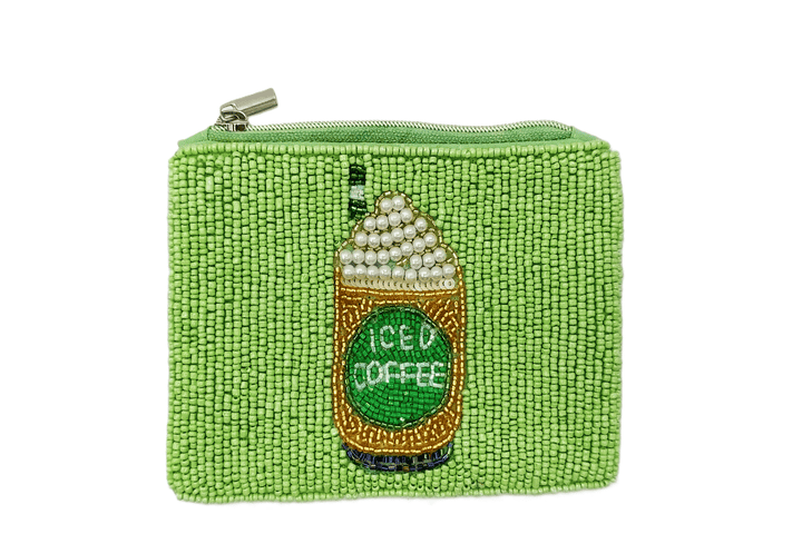 Iced Coffee Themed Fully Beaded Coin Purse