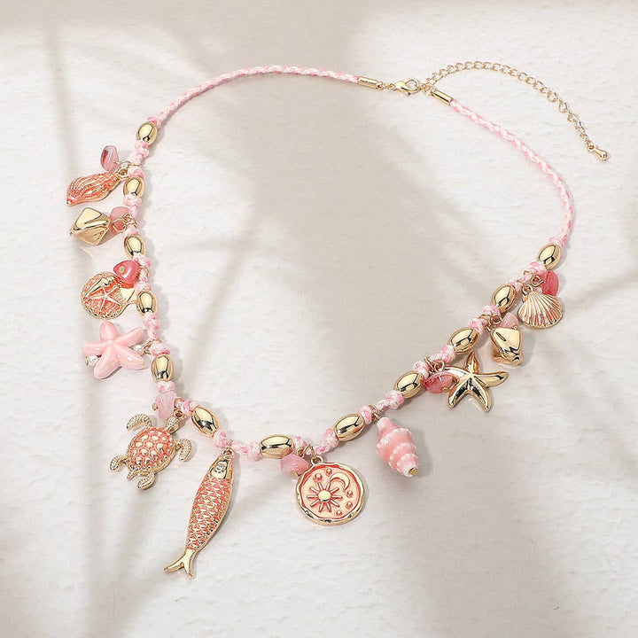 Fish Starfish Sea Turtle Shell Charm Beaded Thread Necklace